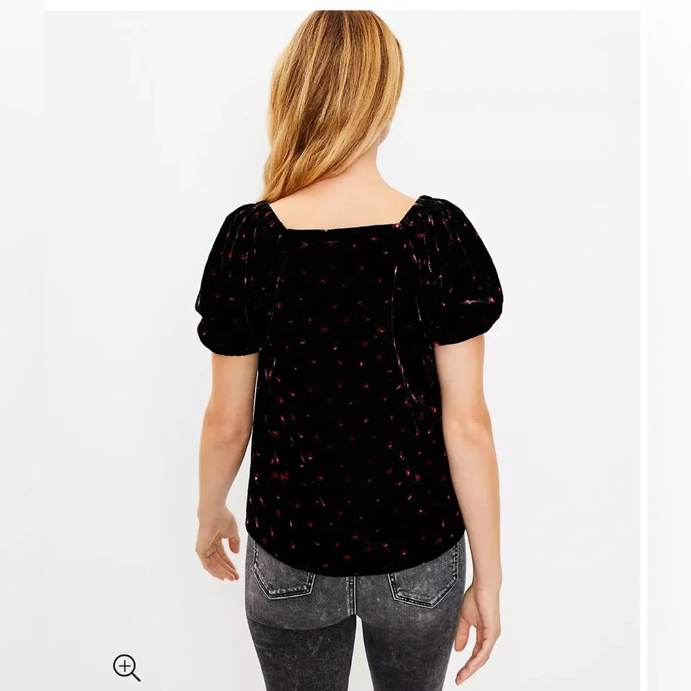 LOFT Floral Velvet Puff Sleeve Top Black size S